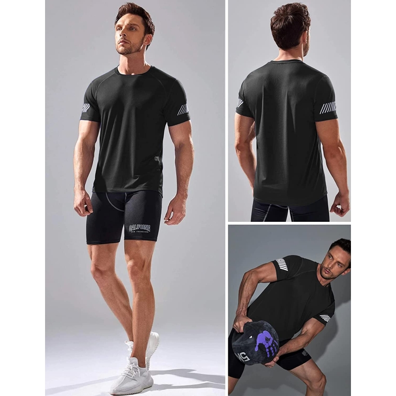 5 Pack Men’s Active Quick Dry Crew Neck T Shirts | Athletic Running Gym Workout Short Sleeve Tee Tops Bulk - Image 3